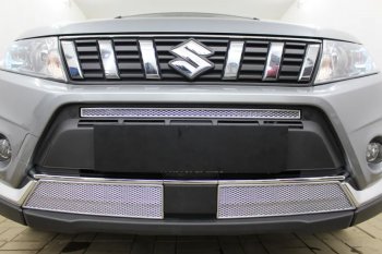 Защитная сетка в бампер (верх, ячейка 4х10 мм) Стрелка11 Премиум Suzuki Vitara  LY (2018-2025) рестайлинг (Хром)
