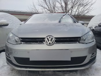 Защитная сетка в бампер (низ, ячейка 4х10 мм) Стрелка11 Премиум Volkswagen Golf 7 дорестайлинг, хэтчбэк 5 дв. (2012-2017) (Чёрная)