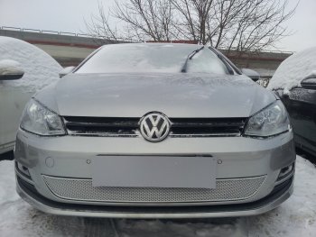 Защитная сетка в бампер (низ, ячейка 4х10 мм) Стрелка11 Премиум Volkswagen Golf 7 дорестайлинг, хэтчбэк 5 дв. (2012-2017) (Хром)