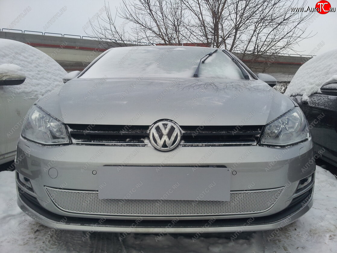 4 299 р. Защитная сетка в бампер (низ, ячейка 4х10 мм) Стрелка11 Премиум Volkswagen Golf 7 дорестайлинг, хэтчбэк 5 дв. (2012-2017) (Хром)  с доставкой в г. Керчь