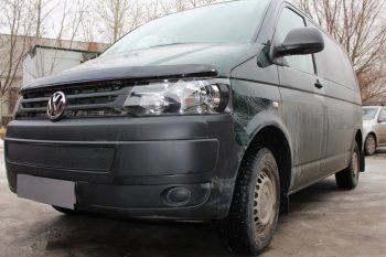 4 299 р. Защитная сетка в бампер (низ, ячейка 4х10 мм) Стрелка11 Премиум Volkswagen Transporter T5 рестайлинг (2009-2015) (Чёрная)  с доставкой в г. Керчь. Увеличить фотографию 3