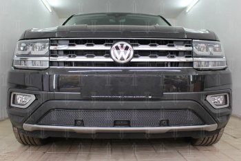 Защитная сетка в бампер (низ, ячейка 4х10 мм) Стрелка11 Премиум Volkswagen Teramont  CA1 (2016-2020) дорестайлинг (Чёрная)
