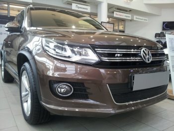 3 899 р. Защитная сетка в бампер (низ, ячейка 4х10 мм) Стрелка11 Премиум Volkswagen Tiguan NF рестайлинг (2011-2017) (Чёрная)  с доставкой в г. Керчь. Увеличить фотографию 2