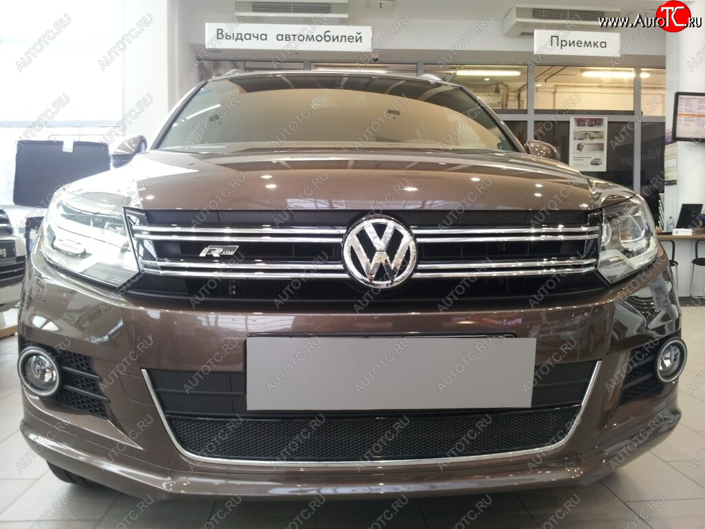 3 899 р. Защитная сетка в бампер (низ, ячейка 4х10 мм) Стрелка11 Премиум Volkswagen Tiguan NF рестайлинг (2011-2017) (Чёрная)  с доставкой в г. Керчь