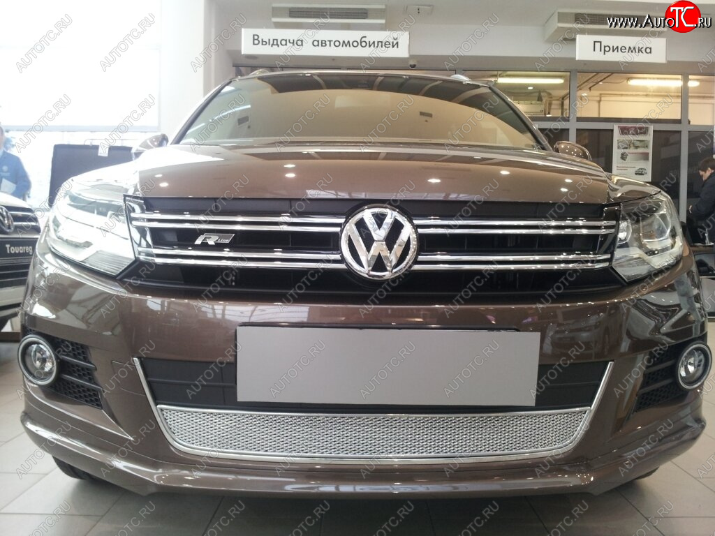3 999 р. Защитная сетка в бампер (низ, ячейка 4х10 мм) Стрелка11 Премиум Volkswagen Tiguan NF рестайлинг (2011-2017) (Хром)  с доставкой в г. Керчь