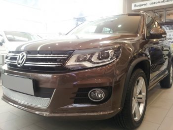 3 999 р. Защитная сетка в бампер (низ, ячейка 4х10 мм) Стрелка11 Премиум Volkswagen Tiguan NF рестайлинг (2011-2017) (Хром)  с доставкой в г. Керчь. Увеличить фотографию 3
