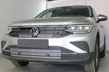 Защитная сетка в бампер (верх, 2 части, ячейка 4х10 мм) Стрелка11 Премиум Volkswagen Tiguan  Mk2 (2020-2022) рестайлинг (Хром)