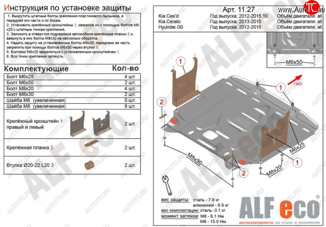 4 799 р. Защита картера двигателя и КПП Alfeco KIA Cerato 3 YD дорестайлинг седан (2013-2016) (Сталь 2 мм)  с доставкой в г. Керчь