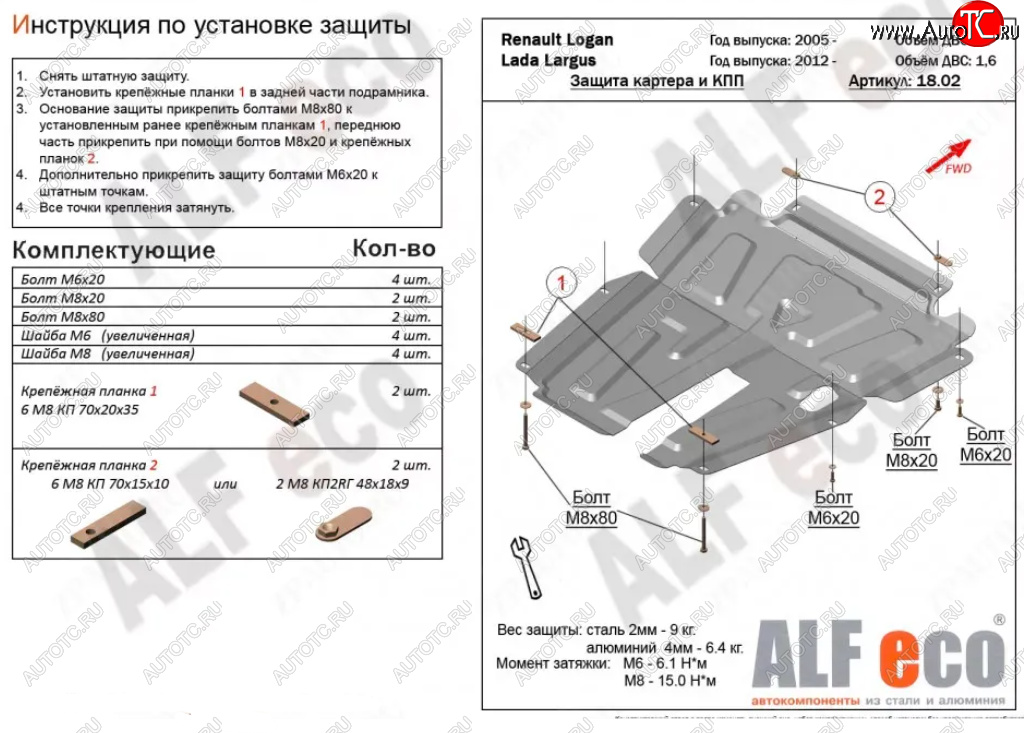 4 199 р. Защита картера двигателя и КПП (V-1,6MT, 8-кл.) Alfeco Лада Ларгус дорестайлинг R90 (2012-2021) (Сталь 2 мм)  с доставкой в г. Керчь