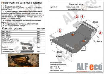 Защита картера двигателя и рулевых тяг (V-1,7) Alfeco Лада Нива Трэвел (2021-2025) (212300-80) (Алюминий 3 мм)