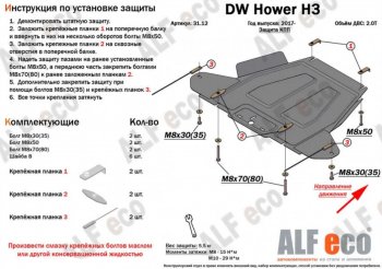 Защита КПП (V-2,0) Alfeco Haval H5 (2020-2023) рестайлинг (Алюминий 4 мм)