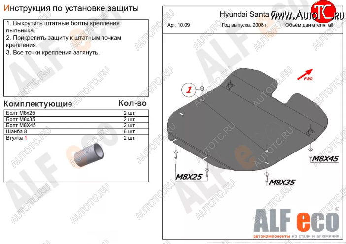 15 499 р. Защита картера двигателя и КПП Alfeco  Hyundai Santa Fe  CM (2006-2012) дорестайлинг, рестайлинг (Алюминий 4 мм)  с доставкой в г. Керчь