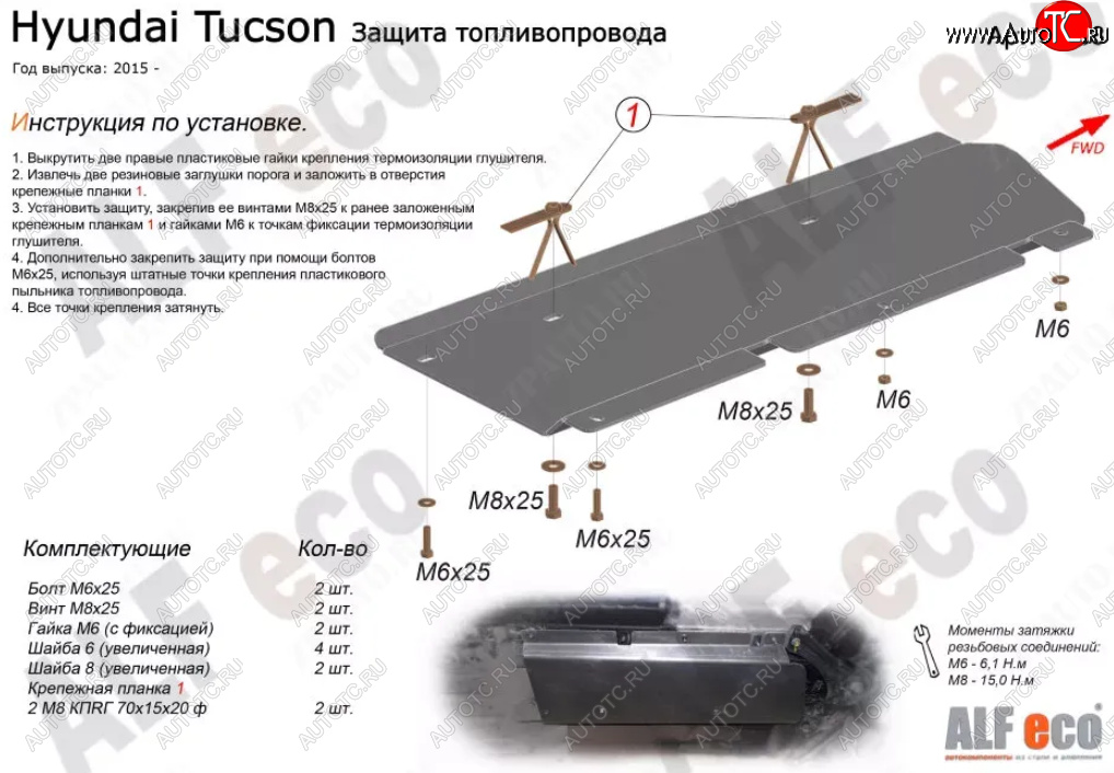 6 199 р. Защита топливопровода Alfeco  Hyundai Tucson  TL (2015-2021) дорестайлинг, рестайлинг (Алюминий 4 мм)  с доставкой в г. Керчь