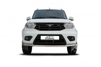 5 899 р. Защита переднего бампера d57 Arbori нерж. сталь для UAZ PATRIOT 2014-нв  Патриот Arbori afzdaup1404  с доставкой в г. Керчь. Увеличить фотографию 1