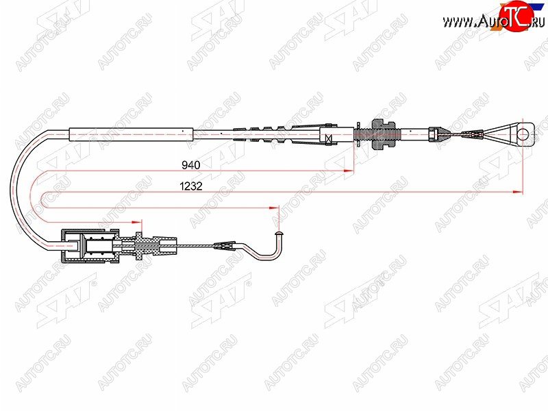 499 р. Трос газа VOLKSWAGEN TRANSPORTER IV 90-03 (1232mm) SAT ST-401-0003  с доставкой в г. Керчь