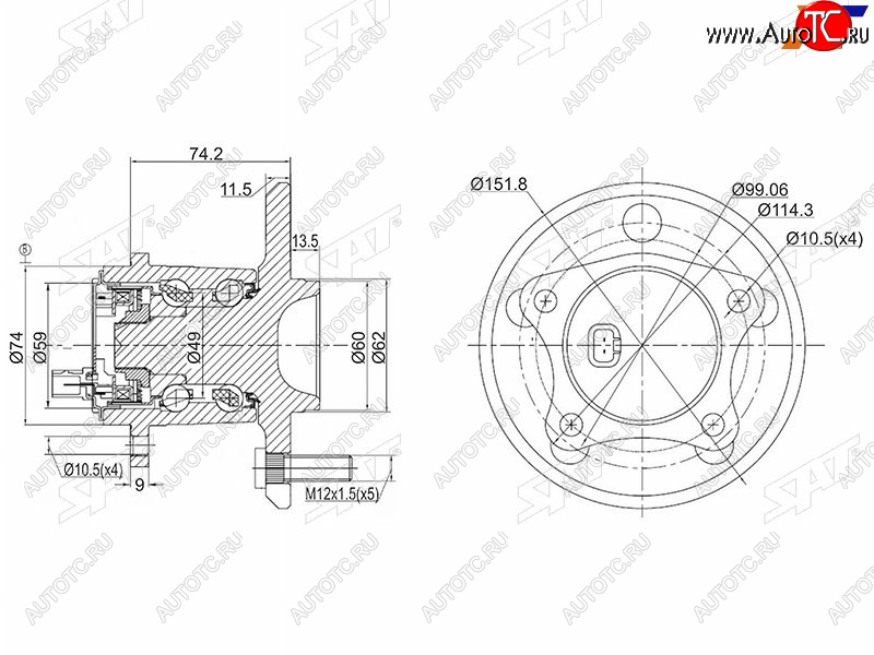 3 679 р. Ступичный узел задн.прав TOYOTA WINDOM MCV30CAMRY ACV40 SAT ST-42450-06040  с доставкой в г. Керчь