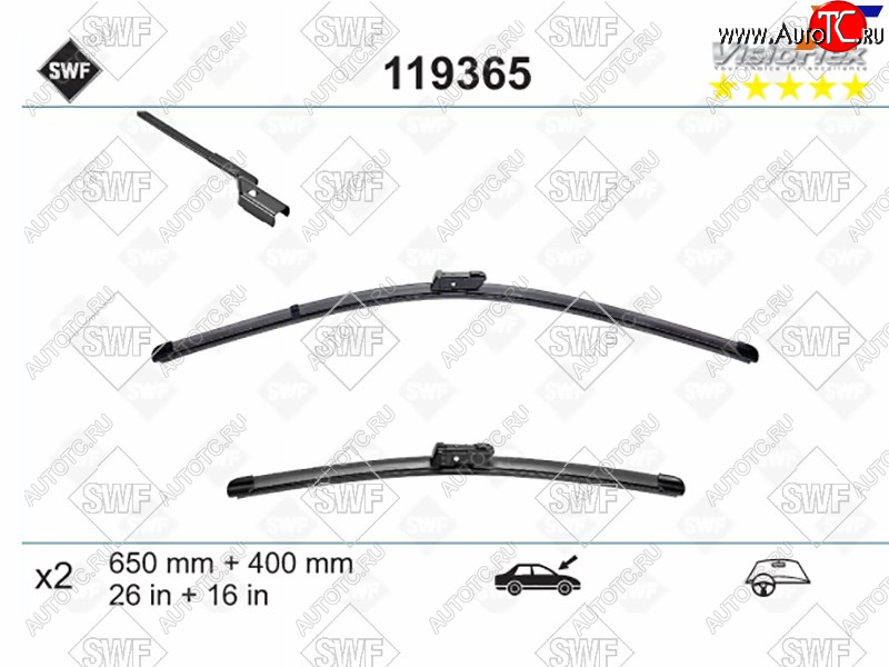 3 299 р. Комплект щеток стеклоочистителя 650мм+400мм TOYOTA AVENSIS 08-18                                     SWF 119365  с доставкой в г. Керчь