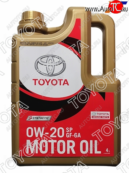 4 399 р. Масло моторное TOYOTA (пластиковая канистра) 0W-20 SPGF-6A 4Л (Синтетика) ОАЭ TOYOTA 08880-84355  с доставкой в г. Керчь