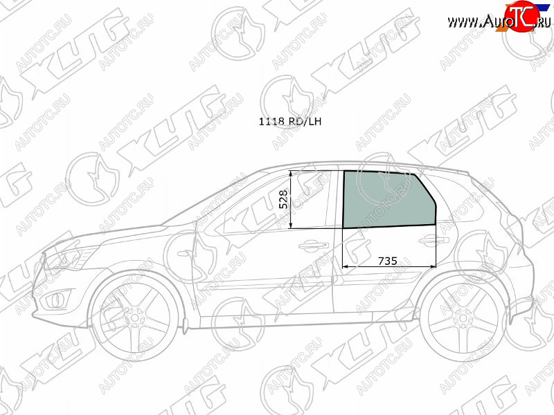 2 569 р. Стекло боковое опускное (Сзади Слева Цвет зеленый) Datsun mi-Do 14-21  on-DO 14-19  LADA Granta XYG 1118 RD/LH  с доставкой в г. Керчь