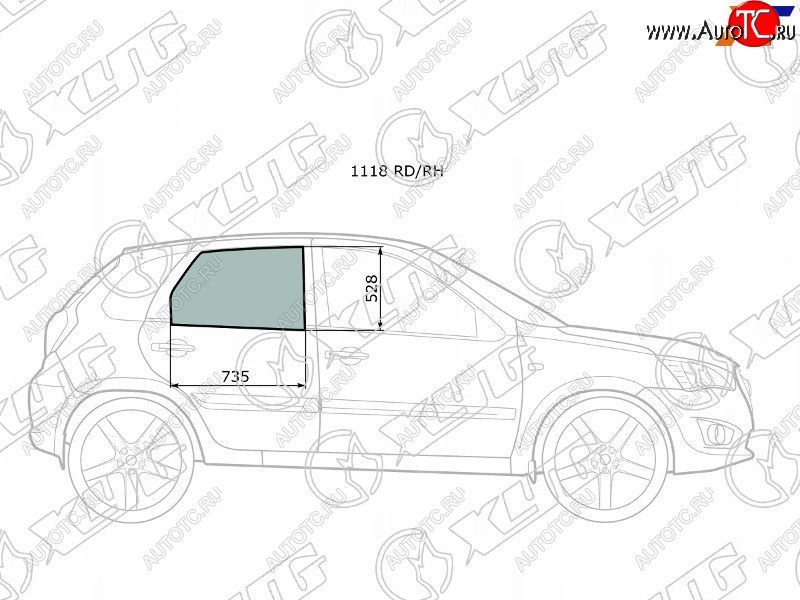 2 569 р. Стекло боковое опускное (Сзади Справа Цвет зеленый) Datsun mi-Do 14-21  on-DO 14-19  LADA Granta XYG 1118 RD/RH  с доставкой в г. Керчь