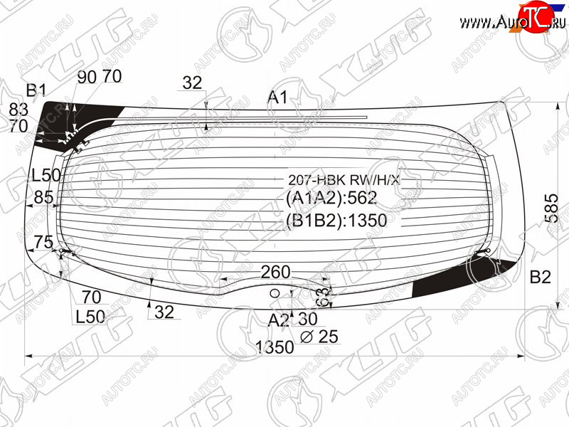12 449 р. Стекло заднее с обогревом PEUGEOT 207 3/5D HBK 06-12 XYG 207-HBK RW/H/X, 207hbkrwhx XYG 207-HBK RW/H/X  с доставкой в г. Керчь