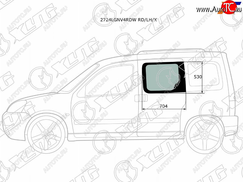 1 579 р. Стекло боковое опускное (Сзади Слева Цвет зеленый) Citroen Berlingo 96-12  Peugeot Partner 96-12 XYG 2724LGNV4RDW RD/LH/X  с доставкой в г. Керчь