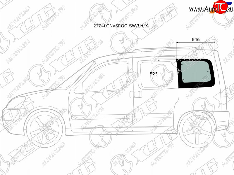 1 759 р. Стекло кузова боковое (не опускное) (Слева Цвет зеленый) Citroen Berlingo 96-12  Peugeot Partner 9 XYG 2724LGNV3RQO SW/LH/X  с доставкой в г. Керчь