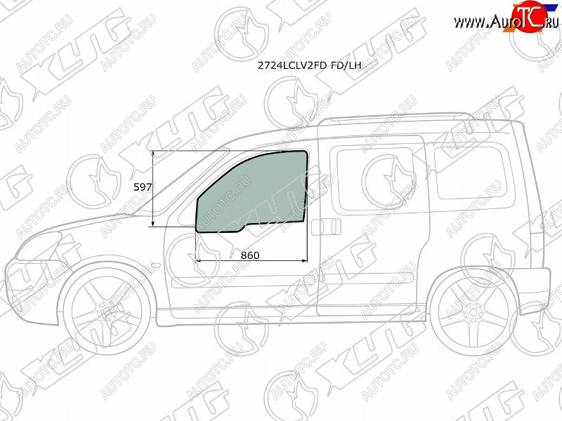 2 789 р. Стекло боковое опускное (Спереди Слева Цвет зеленый) Citroen Berlingo 96-12  Peugeot Partner 96-1 XYG 2724LCLV2FD FD/LH  с доставкой в г. Керчь