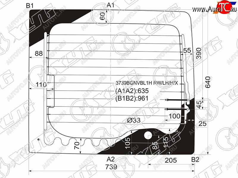 4 999 р. Стекло заднее (Цвет зеленый Обогрев) Ford Transit 00-14 XYG 3739BGNVBL1H RW/LH/H/X  с доставкой в г. Керчь