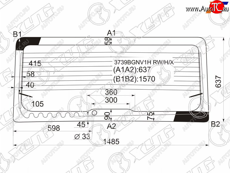 9 749 р. Стекло заднее (Цвет зеленый Обогрев) Ford Transit 00-14 XYG 3739BGNV1H RW/H/X  с доставкой в г. Керчь