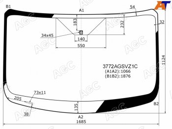 13 749 р. Стекло лобовое FORD TRANSIT (низкаясредняя крыша) 13-                                               AGC 3772AGSVZ1C  с доставкой в г. Керчь. Увеличить фотографию 1