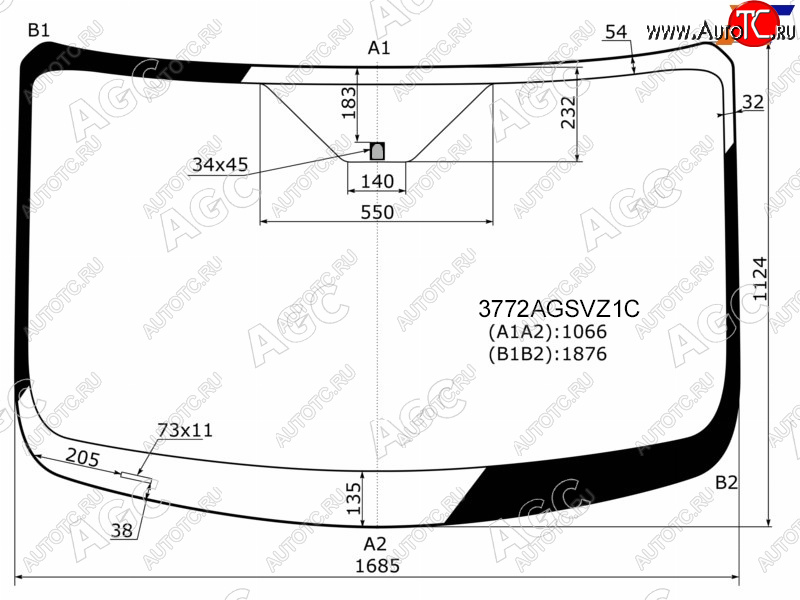 13 749 р. Стекло лобовое FORD TRANSIT (низкаясредняя крыша) 13-                                               AGC 3772AGSVZ1C  с доставкой в г. Керчь