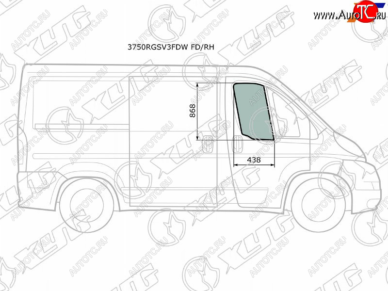 2 789 р. Стекло боковое опускное (Спереди Справа Цвет зеленый) Peugeot Boxer 06-  Citroen Jumper 06-  Fia XYG 3750RGSV3FDW FD/RH  с доставкой в г. Керчь
