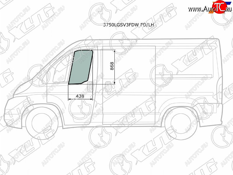 2 789 р. Стекло боковое опускное (Спереди Слева Цвет зеленый) Peugeot Boxer 06-  Citroen Jumper 06-  Fiat XYG 3750LGSV3FDW FD/LH  с доставкой в г. Керчь