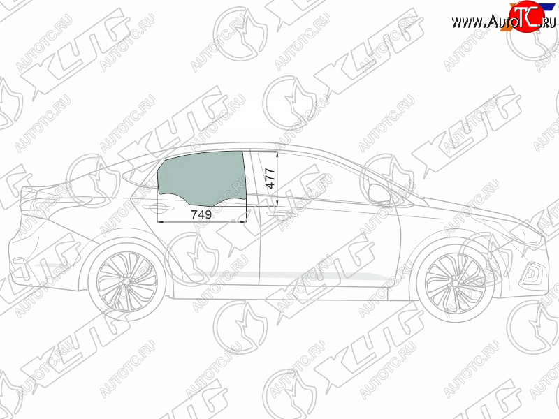 2 699 р. Стекло боковое опускное (Сзади Справа Цвет зеленый Крепления) Hyundai Solaris 17-20  Accent 17-2 XYG 4168RGNS4RD RD/RH  с доставкой в г. Керчь