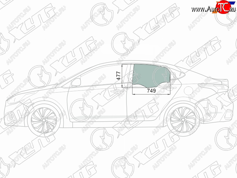 2 699 р. Стекло боковое опускное (Сзади Слева Цвет зеленый Крепления) Hyundai Solaris 17-20  Accent 17-22 XYG 4168LGNS4RD RD/LH  с доставкой в г. Керчь