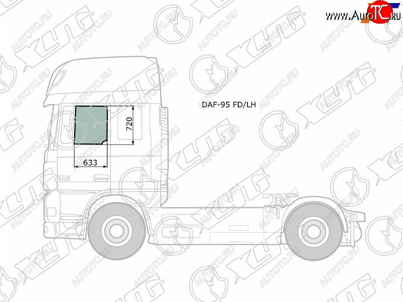3 999 р. Стекло боковое опускное (Спереди Слева Цвет зеленый) Daf 95 88-08  XF 06-12 XYG DAF-95 FD/LH  с доставкой в г. Керчь
