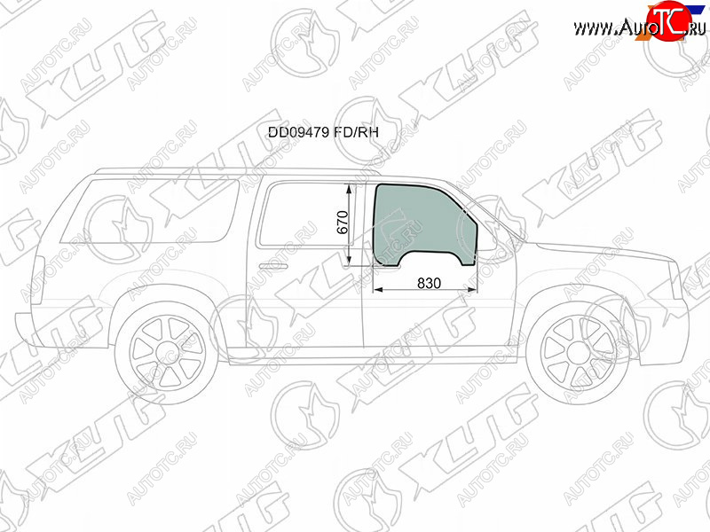 1 799 р. Стекло боковое опускное (Спереди Справа Цвет зеленый) Cadillac Escalade 01-06  Chevrolet Avalanch XYG DD09479 FD/RH  с доставкой в г. Керчь