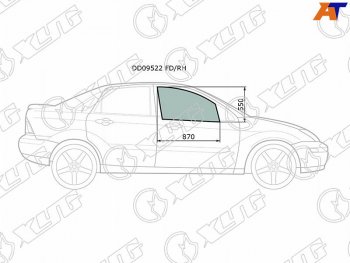 Стекло боковое опускное (Спереди Справа Цвет зеленый) Ford Focus 98-04 XYG DD09522 FD/RH