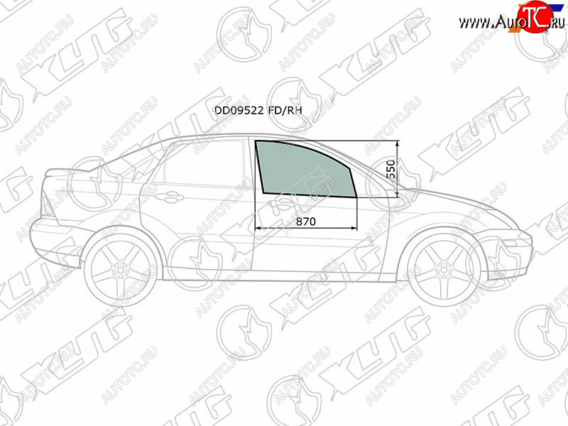 2 789 р. Стекло боковое опускное (Спереди Справа Цвет зеленый) Ford Focus 98-04 XYG DD09522 FD/RH  с доставкой в г. Керчь