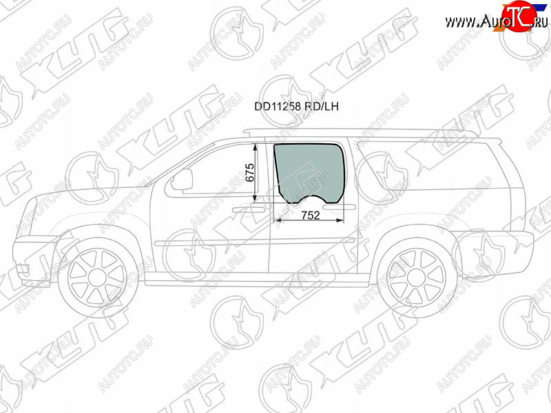 2 189 р. Стекло боковое опускное (Сзади Слева Цвет зеленый) Cadillac Escalade 06-15  Chevrolet Suburban 06 XYG DD11258 RD/LH  с доставкой в г. Керчь