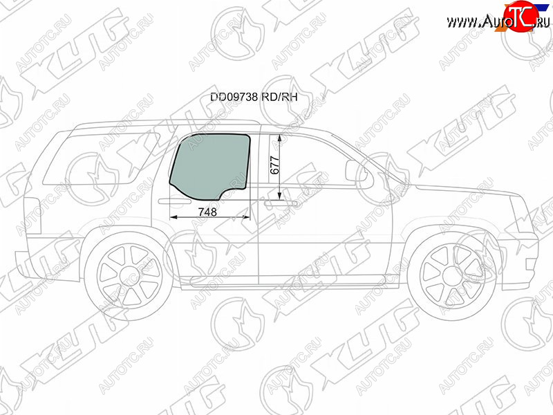 1 059 р. Стекло боковое опускное (Сзади Справа Цвет зеленый 5D) Chevrolet Tahoe 99-07  Cadillac Escalade XYG DD09738 RD/RH  с доставкой в г. Керчь