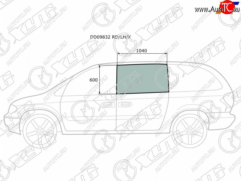 2 789 р. Стекло боковое опускное (Сзади Слева Цвет зеленый) Chrysler Town&Country 95-07  Voyager 00-07  D XYG DD09832 RD/LH/X  с доставкой в г. Керчь