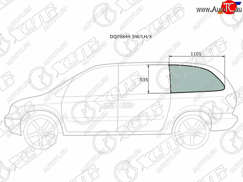 267 р. Стекло кузова (собачник) заднее левое длинная база CHRYSLER TOWN&COUNTRY VOYAGERDODGE CARAVAN 00-07 XYG DQ09844 SW/LH/X  с доставкой в г. Керчь