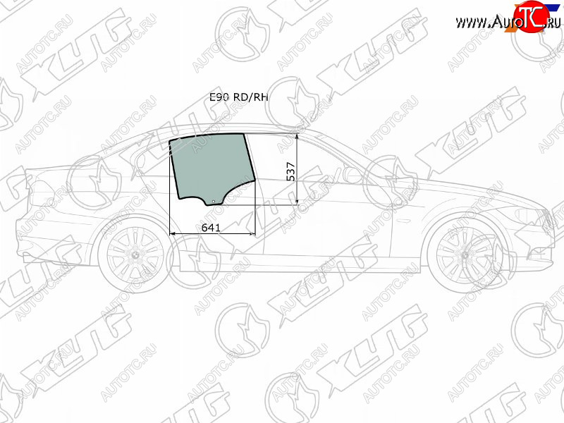 1 759 р. Стекло боковое опускное (Сзади Справа Цвет зеленый) BMW 3-Series 05-14                             XYG E90 RD/RH  с доставкой в г. Керчь