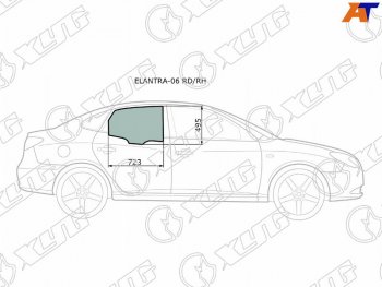 Стекло боковое опускное (Сзади Справа Цвет зеленый) Hyundai Elantra 06-12  Avante 06-11           XYG ELANTRA-06 RD/RH