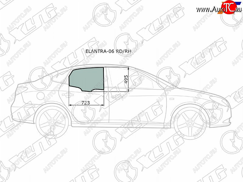 2 349 р. Стекло боковое опускное (Сзади Справа Цвет зеленый) Hyundai Elantra 06-12  Avante 06-11           XYG ELANTRA-06 RD/RH  с доставкой в г. Керчь
