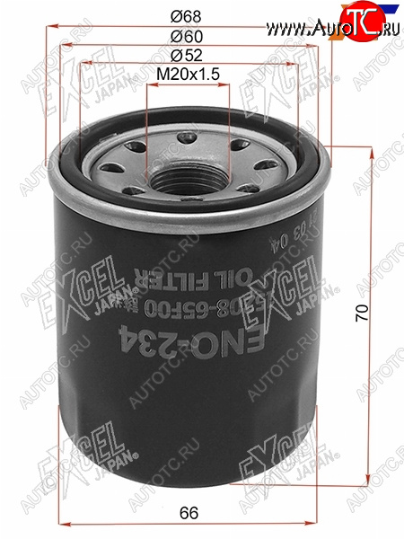 459 р. Фильтр масляный NISSAN QG#, MR20DE, QR20,25, SR20,VQ 20,25, HR#                                      EXCEL JAPAN ENO-234  с доставкой в г. Керчь