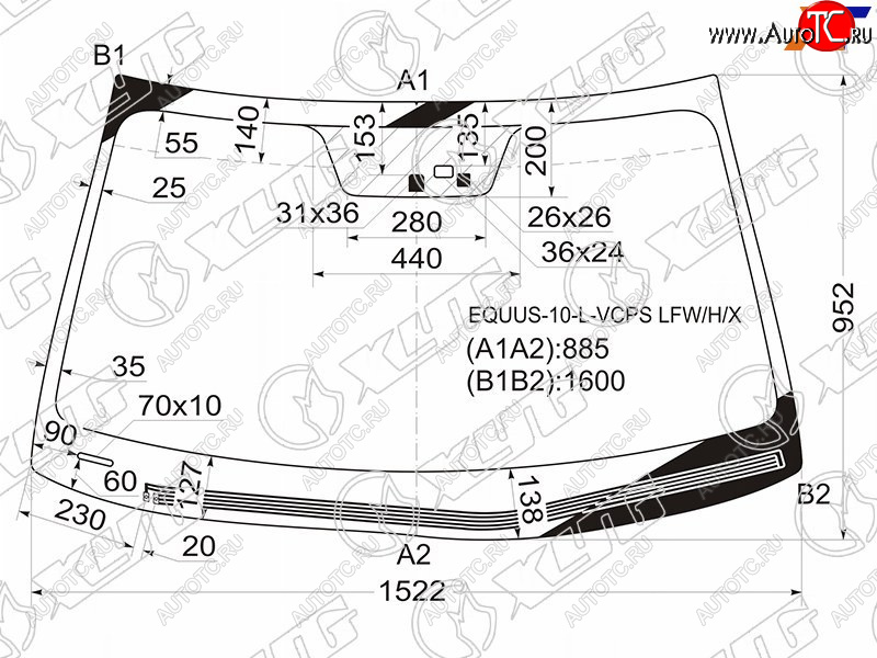 13 199 р. Стекло лобовое (Обогрев щеток Датчик дождя) Hyundai Equus 10-13 XYG EQUUS-10-L-VCPS LFW/H/X  с доставкой в г. Керчь