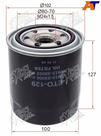 1 389 р. Фильтр масляный TOYOTA 1HZ,1KZTE EXCEL JAPAN ETO-129  с доставкой в г. Керчь. Увеличить фотографию 1